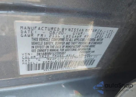 2020 Nissan Sentra S Xtronic Cvt from USA, damaged, VIN 3N1AB8BV1LY285987